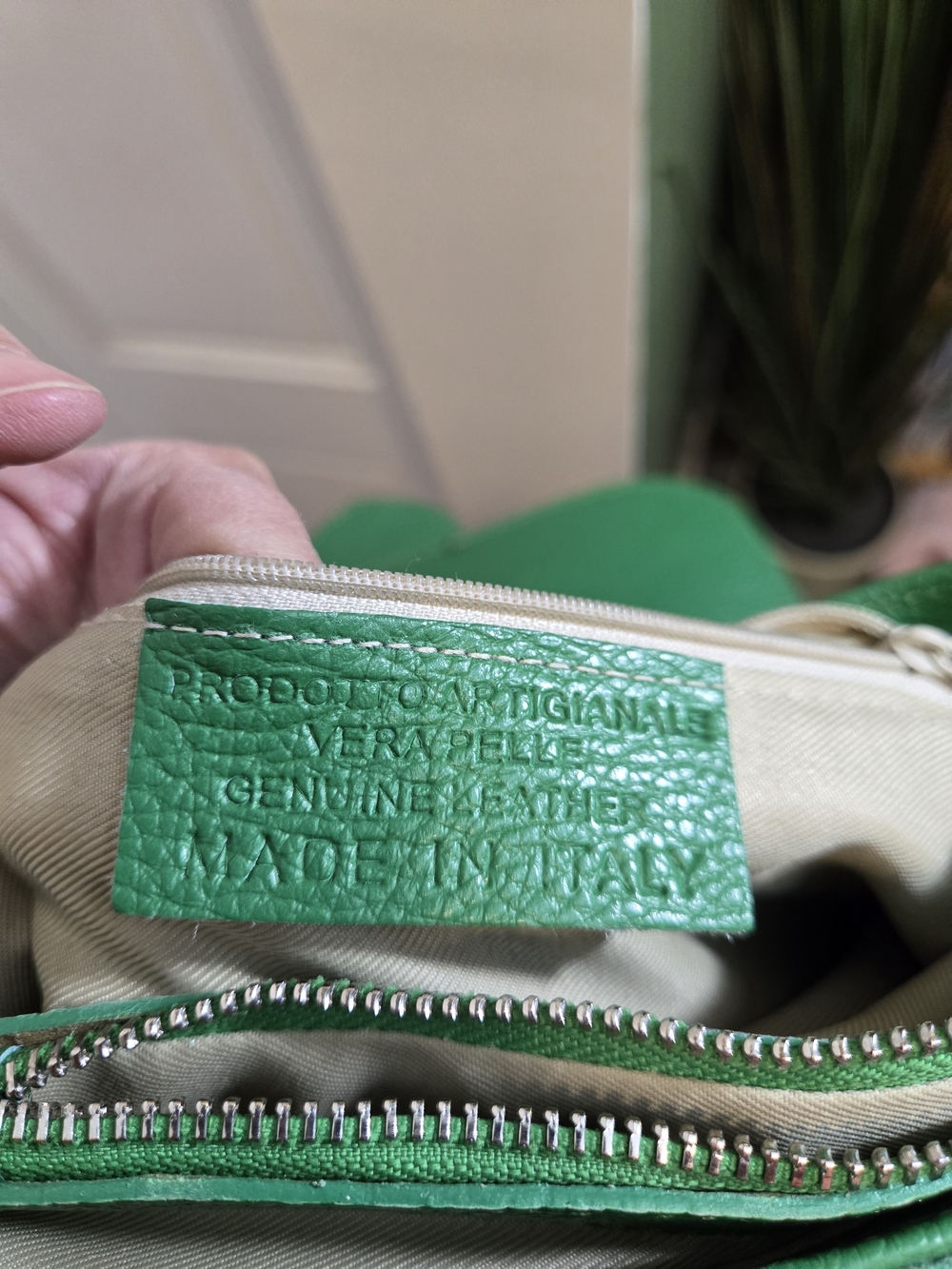 Italian Leather Crossbody Bag, Green Pebble & Croc Embossed, Artisan Made - Picture 11 of 12
